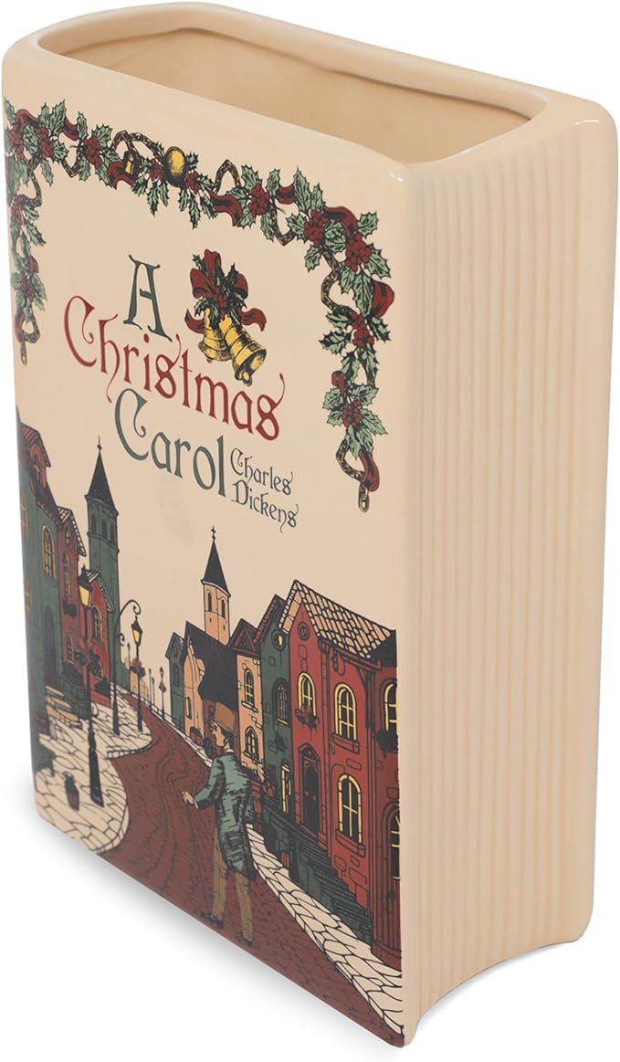 Steel Mill & Co Original Large Book-Shaped Decorative Vase, Ceramic Vases for Holiday Home Decor, Festive Bookshelf Decor, Unique Vase for Book Lovers (A Christmas Carol)