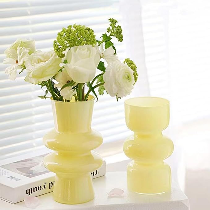 JSPYFITS Modern Glass Vases, 7.87" Tall Four-Layer Glass Vase Bubble Flowers Vases Decorative for Home Décor, Decorative Milky Yellow Glasses Table Vase for Wedding Housewarming Gift