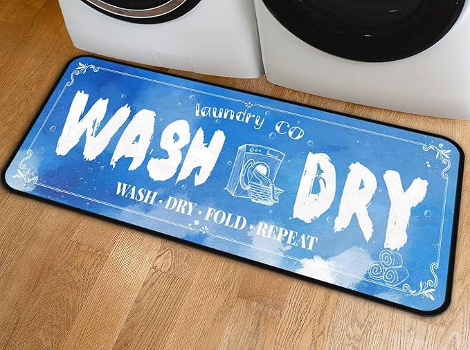 Laundry Room Long Mat Area Rug Non-Slip Floor Mat Waterproof Farmhouse Carpet for Kitchen 40" x 20" (Blue-1)