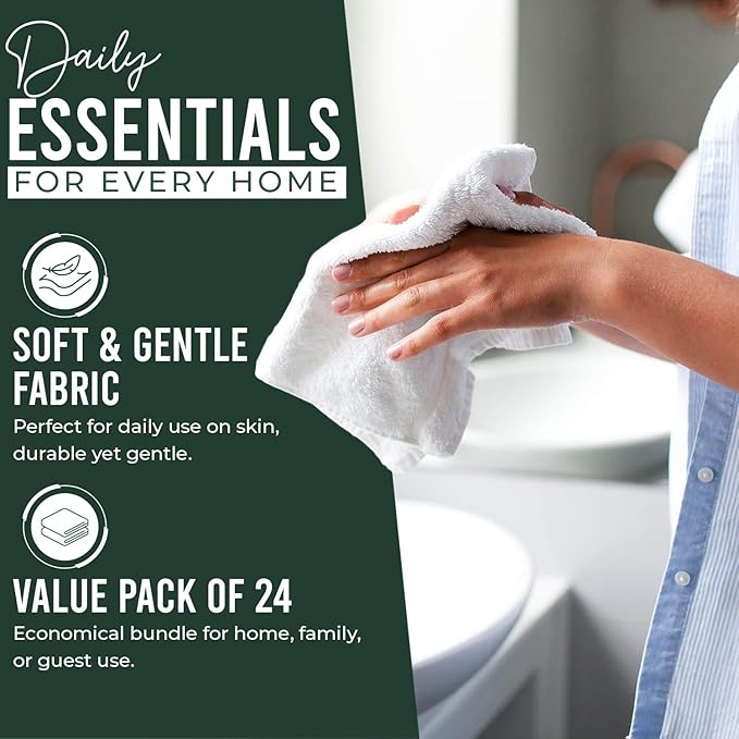 DAN RIVER 100% Cotton Wash Cloths 24 Pack [12x12] Soft & Absorbent washrags, Gym, Hotels & Spa Perfect for Everyday Use Fingertip Towels, Hunter Green