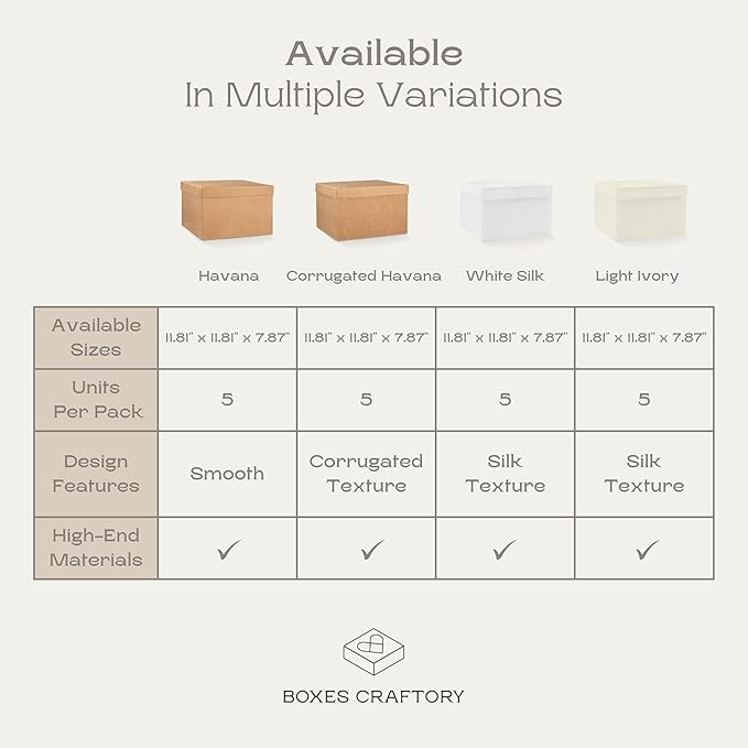 Set of 5 Gift Boxes for Presents (11.81 x 11.81 x 7.87 inch) - Ideal for Large Presents, Clothes for Gifts and Wedding - White Silk