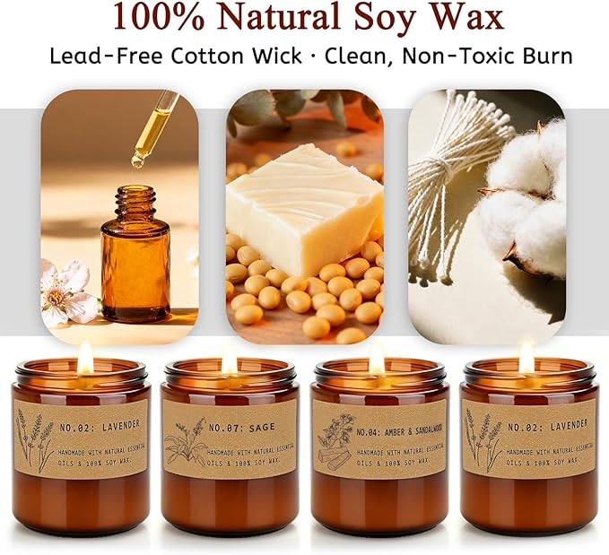 Christmas Candle Gift Set, Holiday Scented Soy Candles for Home & Women, Long Lasting Natural Soy Wax Aromatherapy Candles for Relaxation, Meditation & Gift Giving – Pack of 4