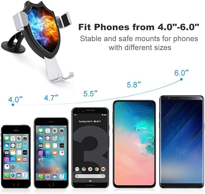 Portable Car Mount Cell Phone Holders for Your Car Accessories for Women Men Red and Blue Fire Black