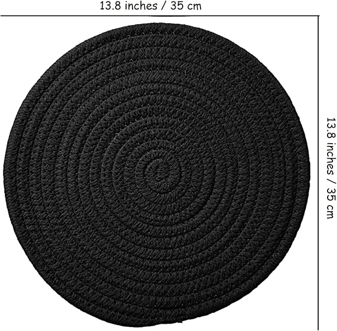 4 Pack Round Woven Placemats,13.8 inch Plate Chargers Black Thick Place Mats Cotton Rope Braided Tablemats Rattan Tablemats Black Weave Placemats for Dining Table