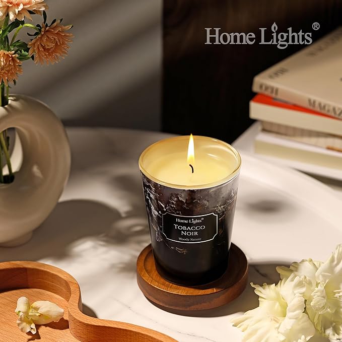 HomeLights Scented Candles for Women & Men, 6.7oz Candle Jars Aromatherapy Single Wick Candle, Ideal for Industrial Chic Home Decor and Gifts, Tobacco Noir
