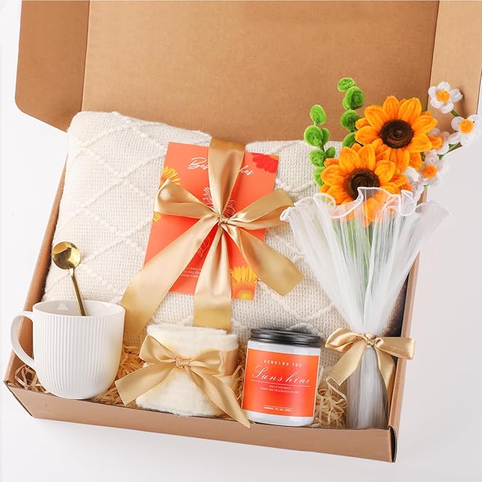 Gift Baskets for Her, Unique Birthday Gifts for Women, Best Friend Birthday Gifts Set, Get Well Soon Gift Box, Sending Sunshine, Sunflower, Thinking of You Care Package