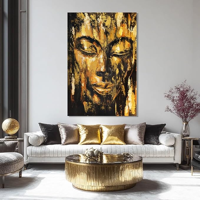 ZENPEE Black Large Wall Art, Gold Abstract Wall Art, Home Decorations for Living Room, Wall Decor for Bedroom Aesthetic, for Office, 32" x 48"