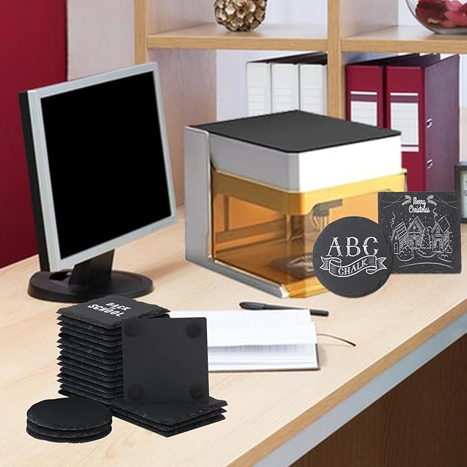 30 Pack 4 Inch Slate Coasters,Black Stone Coasters with Anti-Scratch Bottom, Ideal for Home Decor, Bar, Housewarming Gifts, and Laser Engraving KUKLIPJIM