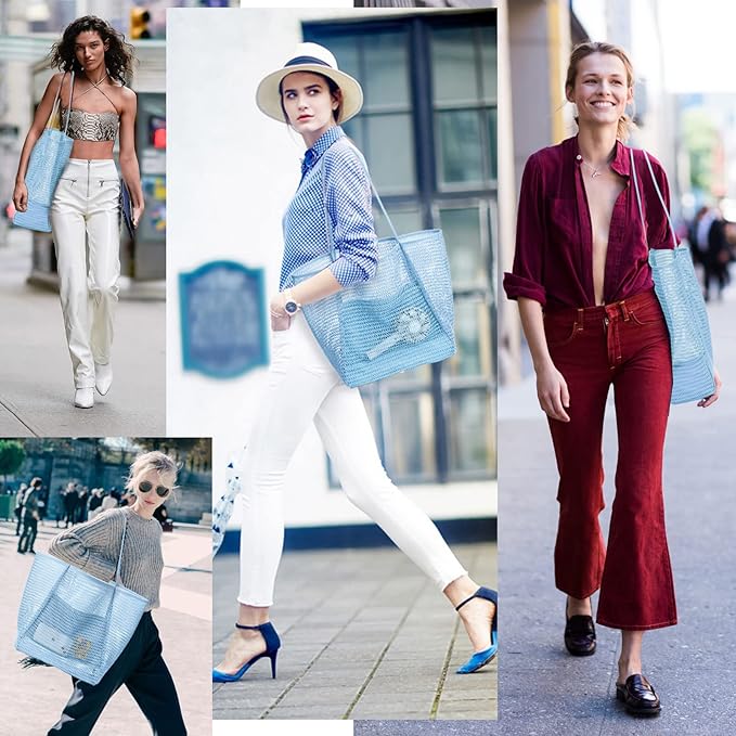 KALIDI BeachNylon Mesh Tote Bag, Casual Tote Bag Hobo Women Foldable MAX 23L Shoulder Bag For Beach Picnic Vacation