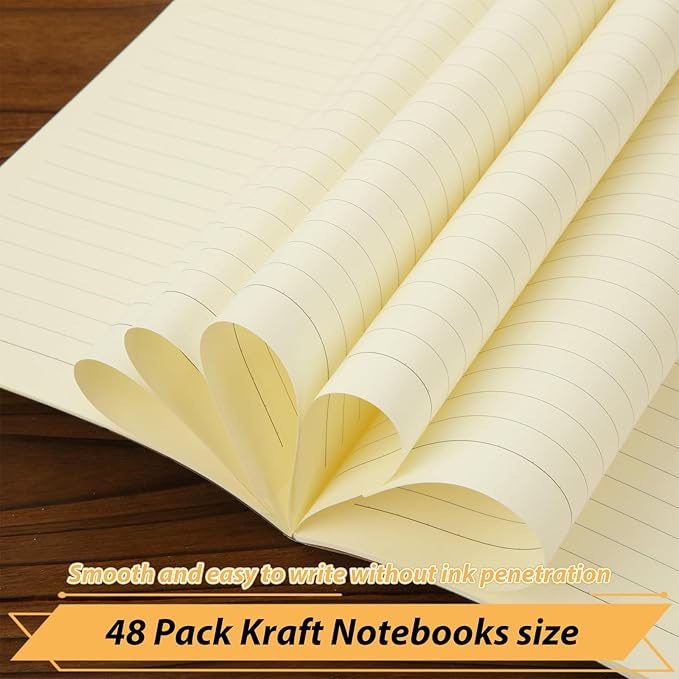 MIVIDE 48 Pack A5 Kraft Notebooks, Colourful Spine Lined Journal Bulk Pack 8.3 x 5.5 inch Notebooks 60 Pages, Travel Notebooks for Writing, Making Plans, School Office Supplies