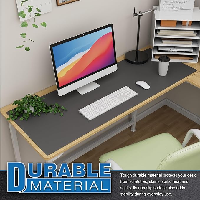 K KNODEL Large Office Leather Desk Mat, Mouse and Keyboard Pad, Computer and Laptop Mat, Desktop Protector and Cover, Writing Pad and Blotter (47.2"x17", Dark Gray)