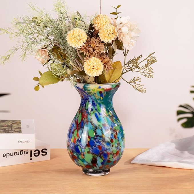 KAMMAK Colored Glass Vase, Beautiful Hand Blown Decorative Vase, Modern Art Vase for Flower Mantle Dining Table Centerpiece, Entryway Living Room Wedding Decoration, FH021