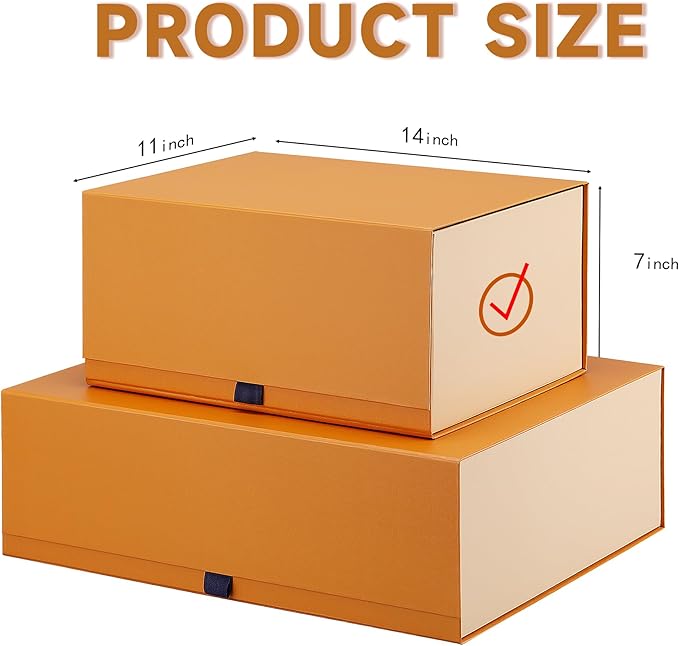 Rsgift 2 Pack Yellow Gift box,14x11x7 inch Packaging Gift Boxes with Lids for Valentines Day,Large Gift Boxes for Presents Birthday Christmas,Thanksgiving Day