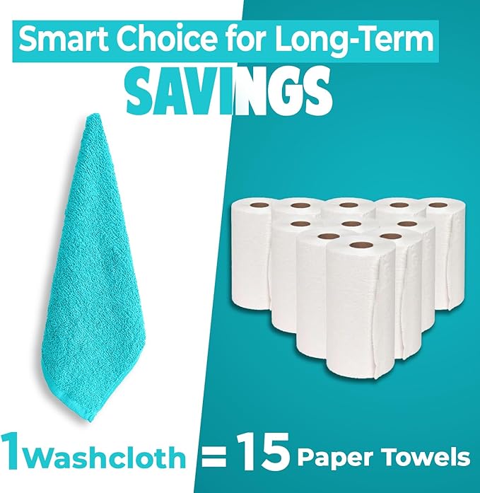 DAN RIVER 100% Cotton Wash Cloths 24 Pack [12x12] Soft & Absorbent Bath washcloths, Gym, Hotels & Spa Perfect for Everyday Use Fingertip Towels, Turquoise