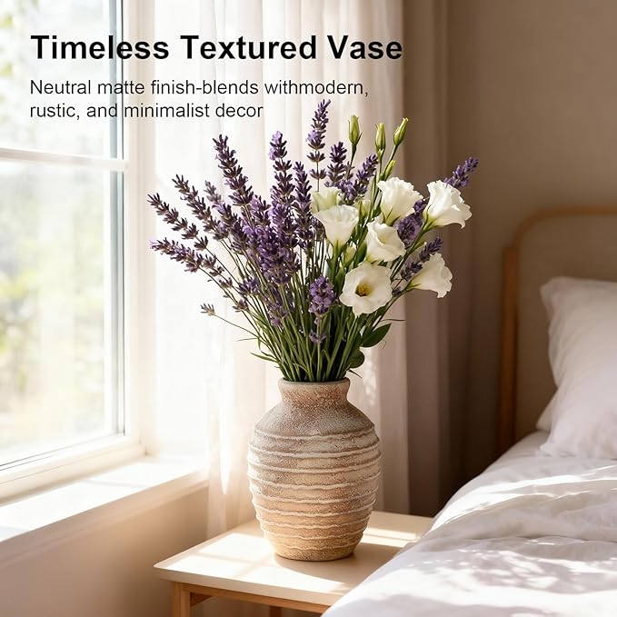 6.6-Inch Terracotta Ceramic Flower Vase, Rustic Farmhouse Boho Pottery Centerpiece for Table, Living Room & Shelf