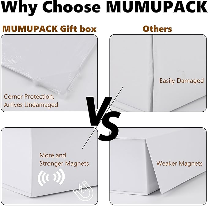 White Large Gift Box 16x14x5.3 With Lid, Ribbon, DIY Printable Sticker Paper - Magnetic Bridesmaid Proposal Box for Birthday, Wedding, Graduation Presents