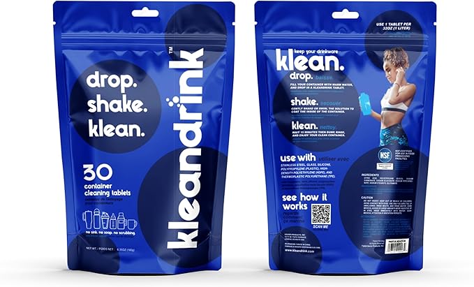 30 Cleaning Tablets – NSF Certified Safe, Eco-Friendly, Clean Stainless Steel, Tumbler, Insulated, Plastic and Reusable Water Bottles, Protein Shaker – Remove Odors and Stains, No Scrubbing