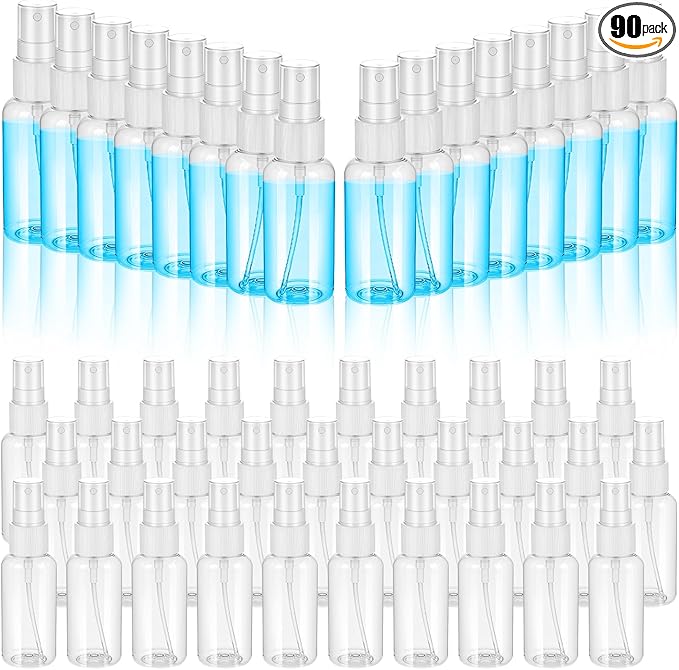 90PCS Small Travel Spray Bottle Bulk 1oz/30ml Clear Fine Mist Spray Bottles Plastic Refillable Mini Empty Bottles for Toiletries Perfume Plant Care Home Cleaning