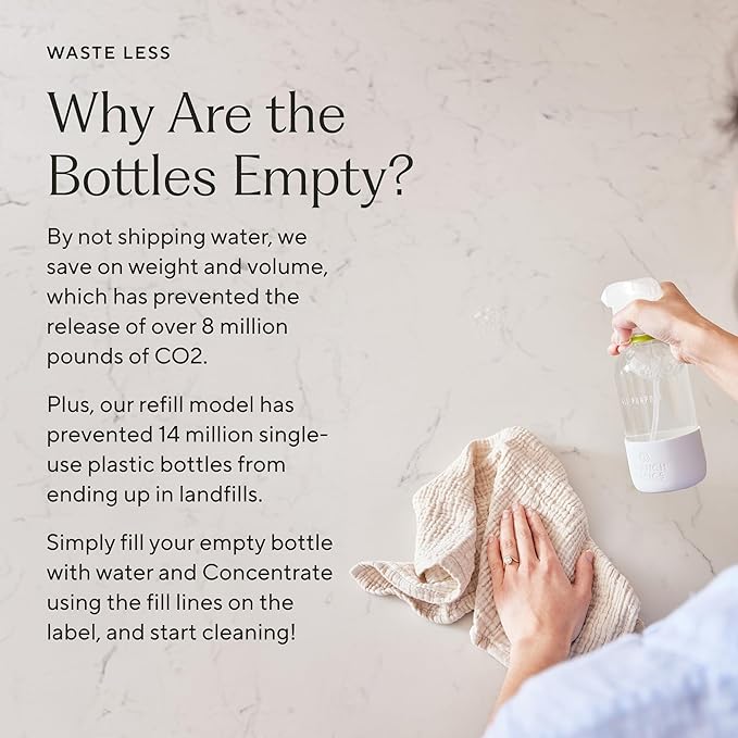 Branch Basics Cleaning Essentials Kit: All Purpose, Glass and Bathroom Cleaner - Concentrate (33.8 Oz) (24 Refills) + Refillable Glass Spray Bottles (16 Oz) Plant Based, Human-Safe, & Fragrance Free