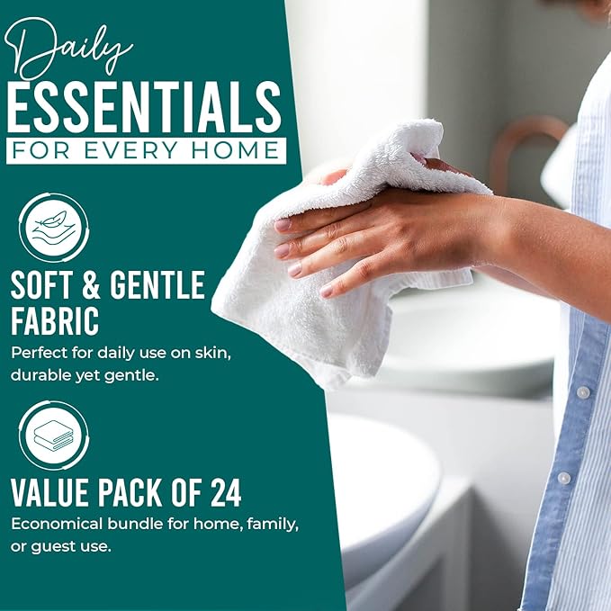 DAN RIVER 100% Cotton Wash Cloths 24 Pack [12x12] Soft & Absorbent Soft face Towels, Gym, Hotels & Spa Perfect for Everyday Use Fingertip Towels, Teal