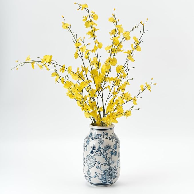 SIDUCAL Blue and White Vintage Vase, 9.4 Inch Ceramic Chinoiserie Floral Vase, Retro Ice Cracked Blue and White Porcelain for Home Decor Centerpieces, Living Room, Bookshelf, Office