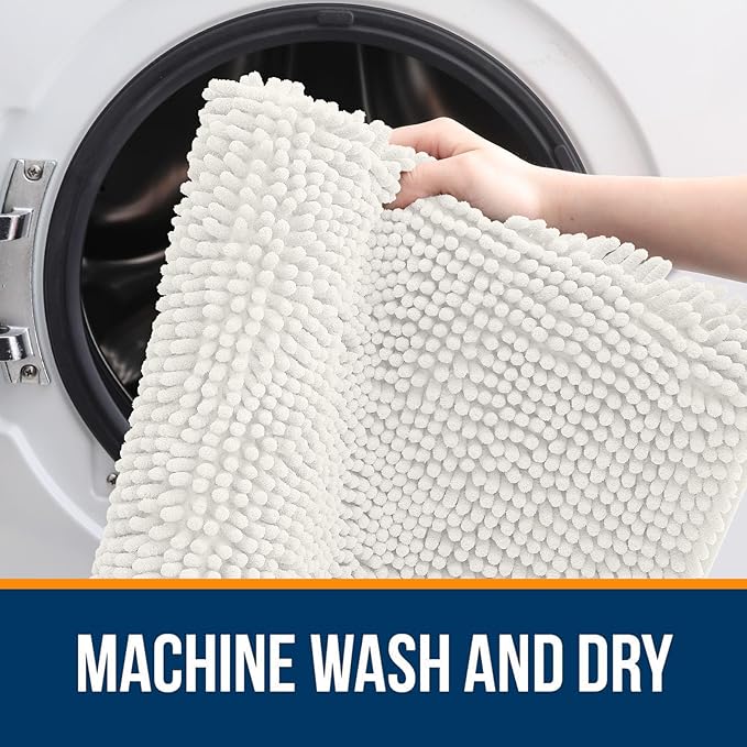 OLANLY Bathroom Rugs 24x16, Extra Soft Absorbent Chenille Bath Rugs, Rubber Backing Quick Dry, Machine Washable Bath Mats for Bathroom Floor, Tub and Shower, Home Decor Accessories, Ivory