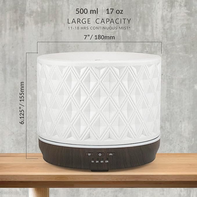 Earnest Living Essential Oil Diffusers for Essential Oils Large Room Diffuser White Ceramic Diffuser 500ml Aromatherapy Diffuser with 4 Timers 7 Night Lights and Auto Off Function for Home Gift