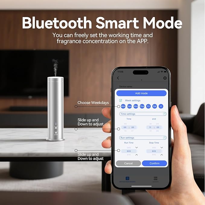 Oil Diffuser for Home Wired Waterless Essential Oil Diffuser Cold Air Scent Diffuser Covers 2000sq.ft,Remote Control,APP Control,6x50ml Fragrance Included,Silver