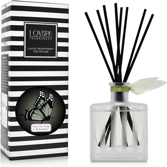 LOVSPA Reed Diffuser Set, Unwind Eucalyptus & Mint Scented Oil Diffuser with Sticks, Home Fragrance Accessories for Bathroom Shelf Decor, Aroma Diffusers for Home or Office Desk, USA Made