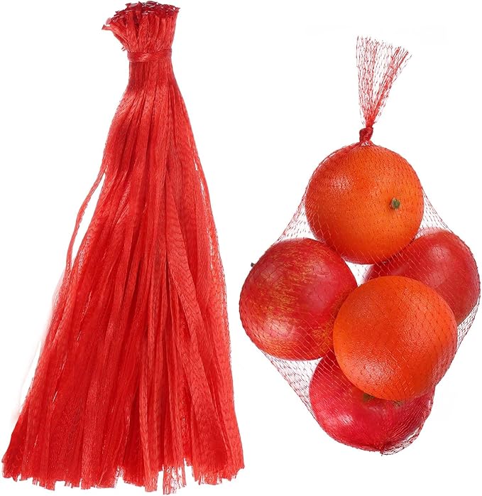 uxcell 100PCS Reusable Mesh Produce Bags, 15.7 Inches Egg Hatching Bags Washable Breathable Fruit Net Stretchable Mesh Netting Storage for Seafood Vegetable Onion Grocery Shopping, Red