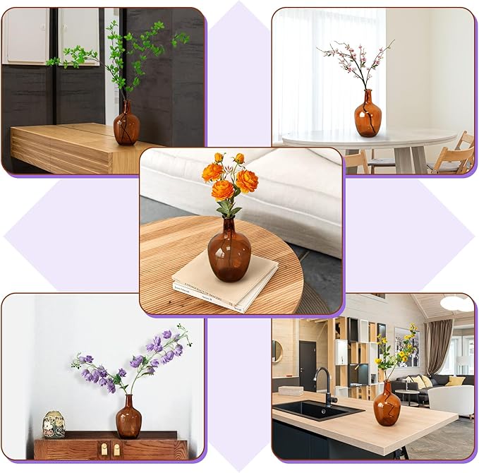 Clear Glass Vase Tall Farmhouse Vase for Branches Glass Vases for Centerpieces in Home Decoration (S-Amber)