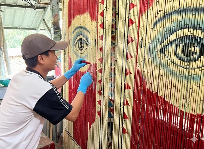 Bamboo Curtains 35.5 X 78 Inch - Eye Design Beaded Curtain Bamboo for Doorway - Mysterious Ghostly Style Curtain for Home Decor Enthusiasts