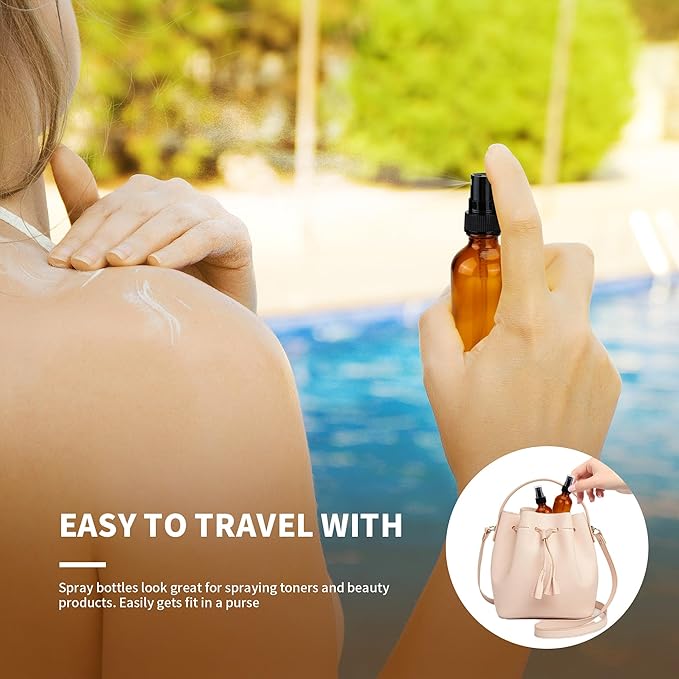 24 Pack Amber Glass Spray Bottles 2 oz Small Empty Fine Mist Spray Bottle with Funnel and Label for Travel, Essential Oils