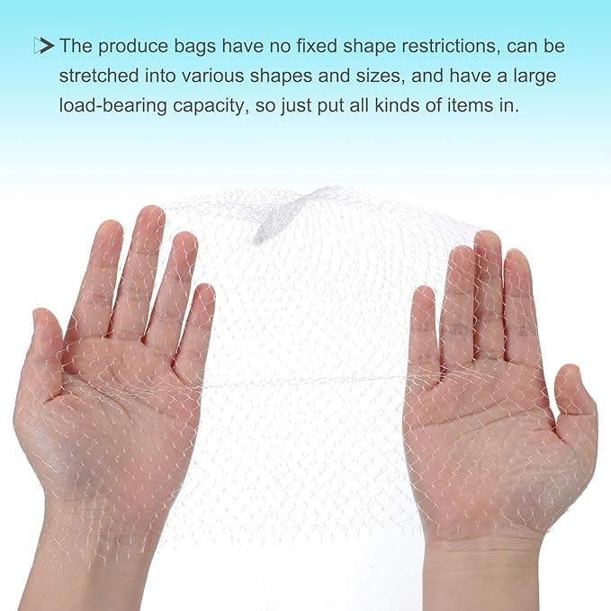 uxcell 100 Pcs Reusable Mesh Produce Bags, 30cm/12 Inch Washable Net Storage Bags Reusable Grocery Reusable Storage Bags with Plastic Buckle for Fresh Fruit Vegetables Seafood, White