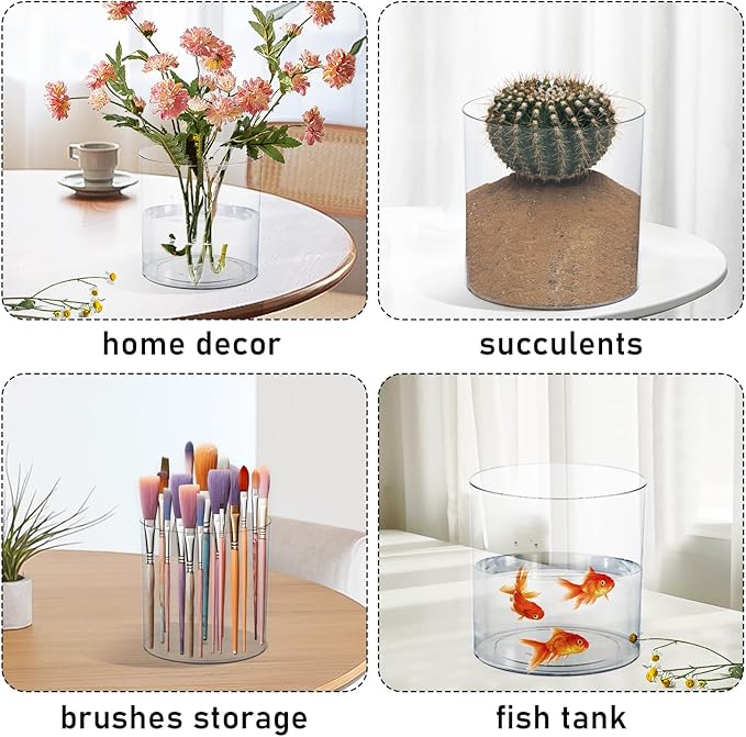 Clear Plastic Vase, Decorative Wide Flower Acrylic Cylinder Vase, Cylinder Vase Floral Container Round Plastic Vases for Home, Wedding Party, Decor, Centerpieces.7.9" x7.9