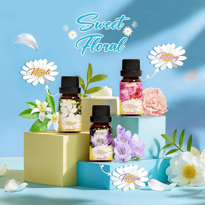SALKING Essential Oils Gift Set, 100% Pure Fragrance Oil Aromatherapy Essential Oils Set,Premium Scented Oils for Oil Diffusers 6 x 10 ML - Jasmine, Neroli, Honeysuckle, Peony, Geranium, Freesia