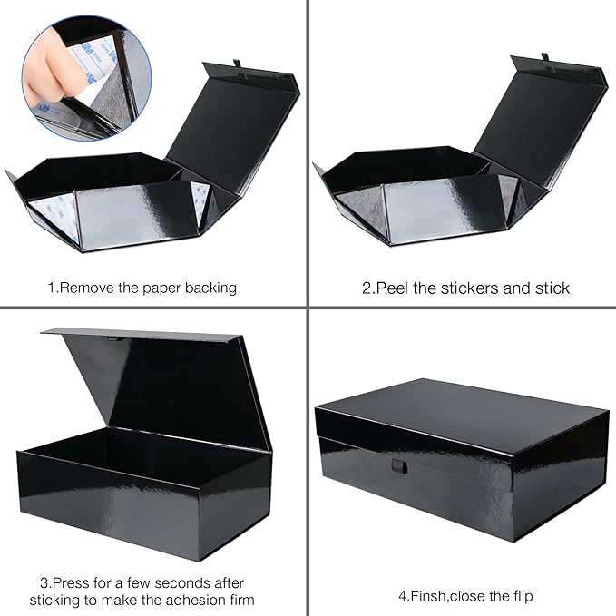 Aimyoo 1 Pack Black Collapsible Gift Box with Magnetic Closure Lids & Rope for Easy Opening 13.8x9x4.3, Bridesmaid Groomsman Proposal Boxes, Rectangle Storage Present Boxes
