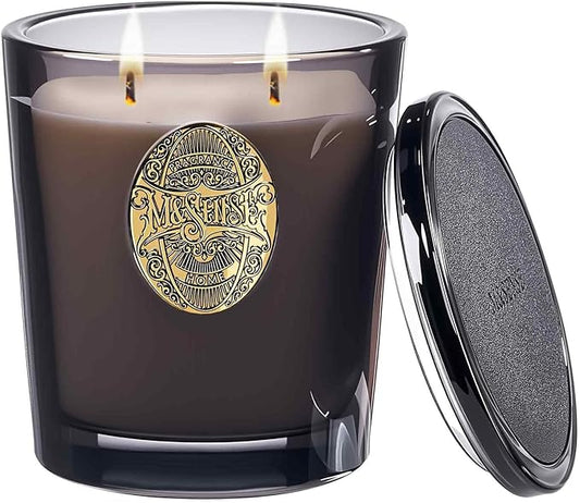 M&SENSE Large Two-Wick Soy Candle | Oud Wood & Black | 19.8 oz, 120H Burn Time | Luxury Scented Candle for Relaxation, Gifting, Home Décor | Ideal for Bedroom, Office, Party Ambiance