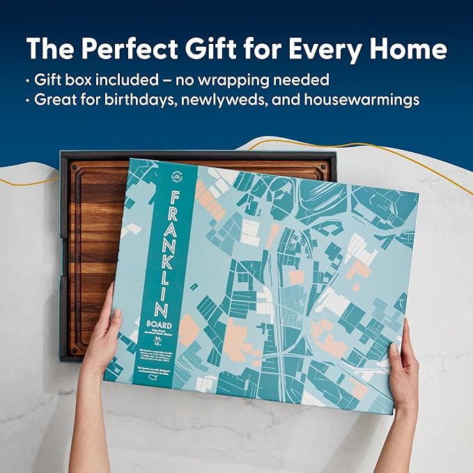 Sonder Los Angeles, Made in USA, Large Thick Edge Grain Walnut Wood Cutting Board with Non-Slip Feet, Juice Groove for Kitchen 20x15x1.5 in (Gift Box Included)