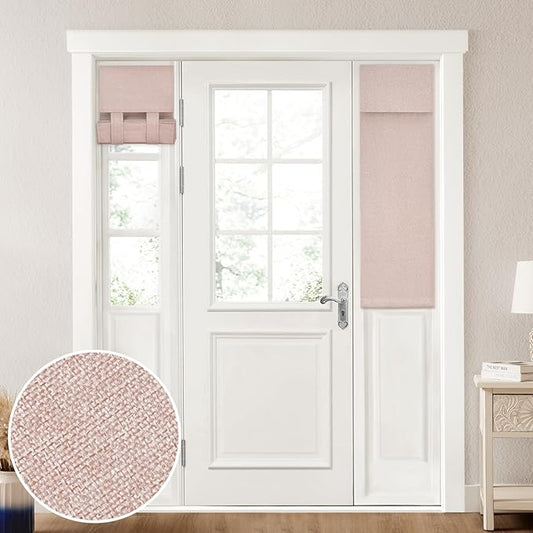 HOMEIDEAS 100% Linen Blackout Sidelight Curtains for Front Door, Side Door Window Curtains, Small Window,Thermal Insulated Covering, 1 Panel, W12 X L40 Inch, Blush Pink
