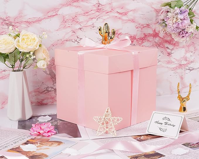 Jaywayang 8.7" Medium Square Gift Boxes with Lids, Ribbons and Tissue Papers, Birthday Gift Boxes - 5 Pcs (Pink), Wedding, Anniversaries, Mother's Day, Party Favor Boxes
