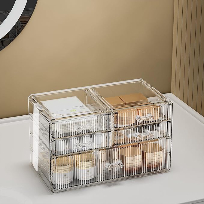 ZHIAI Stackable Storage Drawers, Acrylic Bathroom Counter Organizer Clear Makeup Organizers for Vanity, Kitchen Cabinets, Bathroom, Undersink, Home Organization and Storage (5 Drawers, Pattern C)