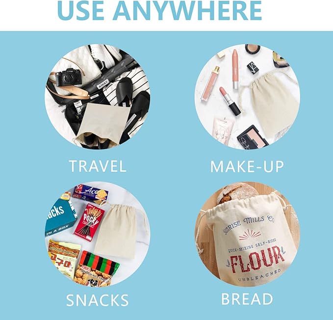 TOPDesign 8-Pack 12” x 14” Reusable Produce Bags, Muslin Bags with Drawstrings for Shopping & Storage, 100% Natural Cotton, Washable, Biodegradable, Food Safe