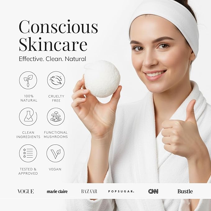 Plant-Based Konjac Facial Sponge: Natural Face Exfoliator for All Skin Types - Charcoal, Matcha, or Original - Gently Cleanses & Balances - Vegan, Cruelty-Free, 100% Biodegradable (White)