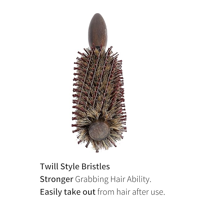 PERFEHAIR Small Round Boar & Nylon Bristle Brush -1.8 Inch, Styling Hairbrush for Blow Drying Curling Men & Women's Short, Thin, Fine Hair, Natural Wooden Handle