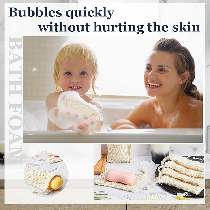 Cunhill 50 Pack Soap Saver Bag Bar Exfoliating Pouch Sisal Soap Savers Mesh Bag with Drawstring Foaming and Drying Holder for Bath and Shower