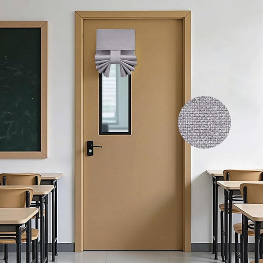 HOMEIDEAS Classroom 100% Linen Blackout French Door Curtains, Classroom Door Window Cover, Privacy Shades Thermal Insulated Small Window Covering, 1 Panel, W8 X L36 Inch, Light Gray