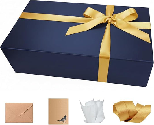 CECOBOX - Gift Boxes with Lids for Presents 11"x7.5"x3" - Matte, Collapsible Magnetic Closure Gift Box - Groomsmen & Bridesmaid Proposal Boxes, Wedding, PR, Birthdays, Holidays (Navy)