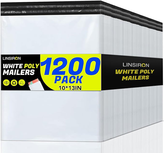 1200 Pcs Poly Mailers Shipping Bags 10x13 Inch Packaging Clothes Polymailers Envelopes Mailing Package Self Seal Shipping Envelopes Waterproof Poly Bags Small Business Supplies Package White