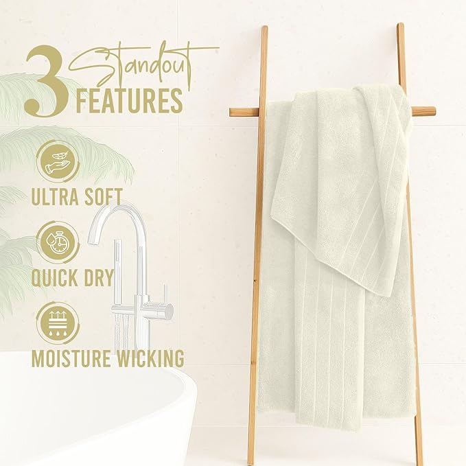 DAN RIVER Bath Towels Set of 4, 30 x 60 Inches, 100% Cotton, Larger & Lighter Weight, Quicker to Dry, Super Soft and Absorbent, Ideal Hotel Towels for Daily Use, Ivory